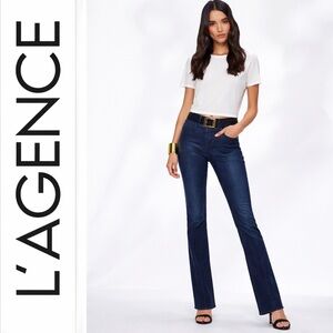 NWOT L’AGENCE Ruth Straight Jeans Sutton High Rise Raw Hem Blue Size 25